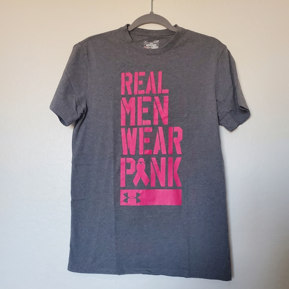 Under Armour Gray Real Men Wear Pink Cancer Awareness Men's T-Shirt Size Small